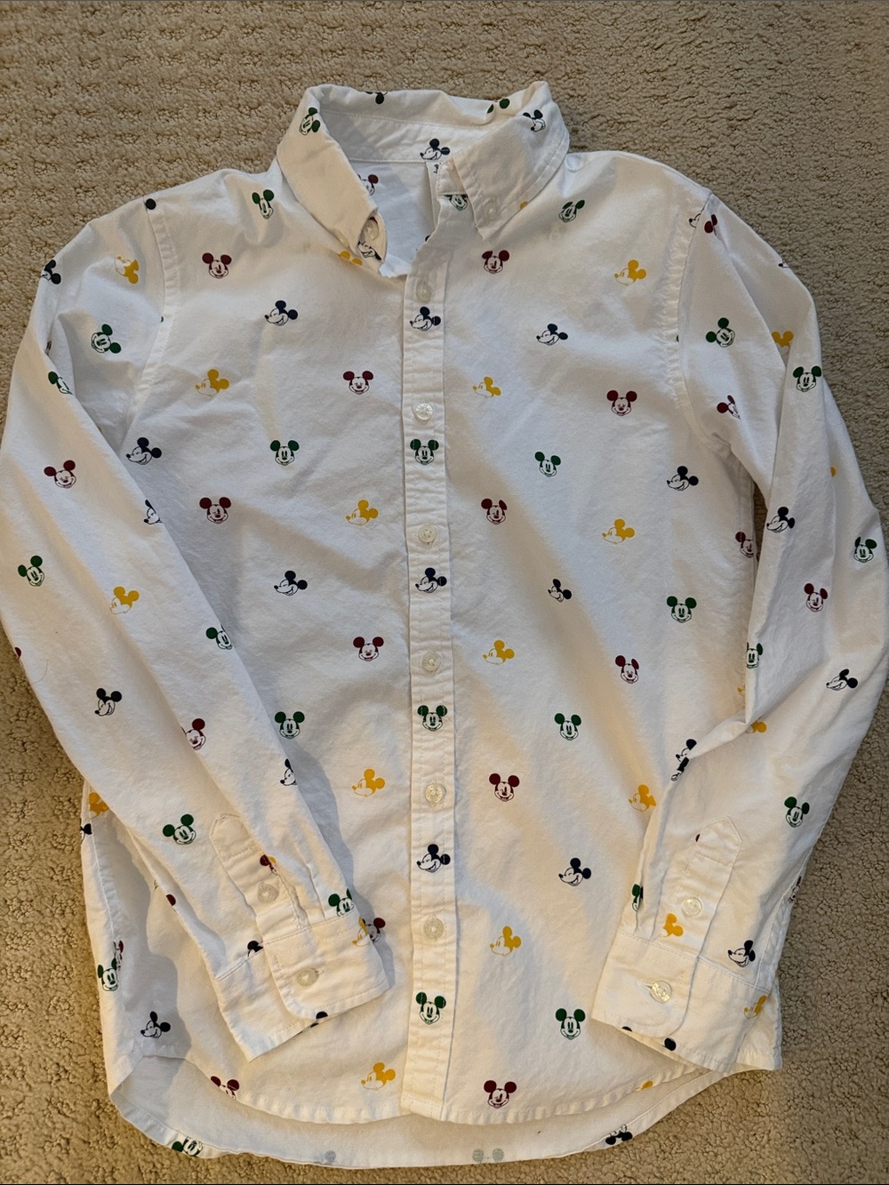 Janie and Jack White Button-Down Shirt with Multicolor Mickey Mouse Print Sz 10